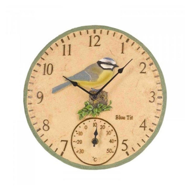 Blue Tit Wall Clock & Thermometer 12''