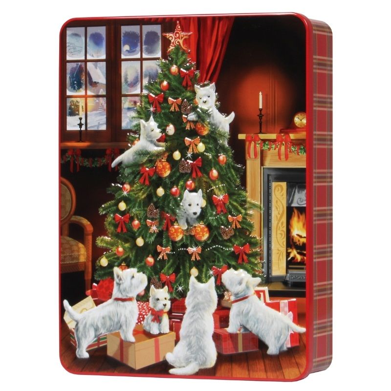 Bramble Scottie Dog Tree Tin with Assorted Biscuits 300g