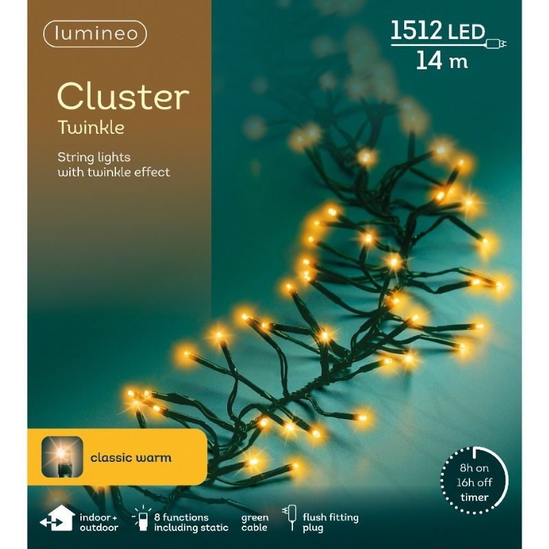 LED Cluster Twinkle String Lights 1512L - Classic Warm