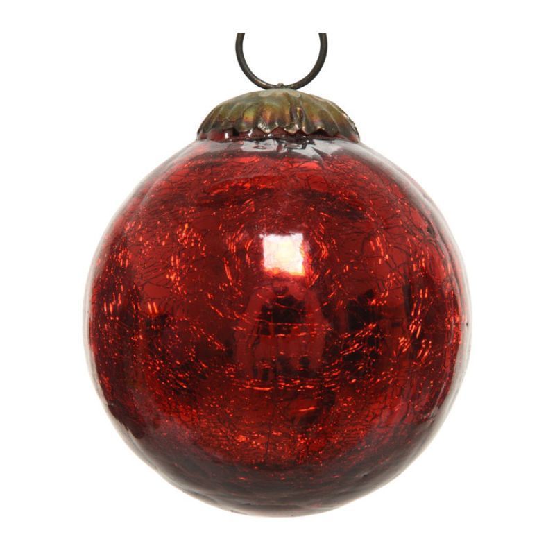 Glass Crackle Christmas Bauble 7.5cm - Red