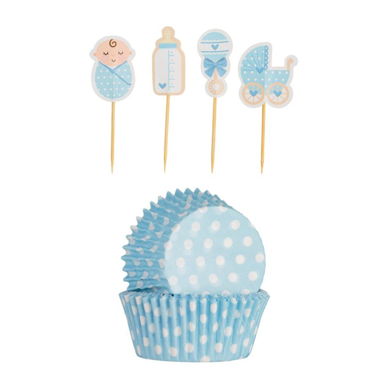 Vintage Baby Boy Cupcake Case & Toppers