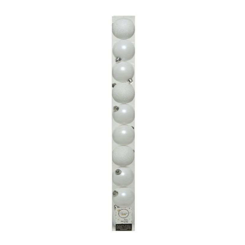 10 Shatterproof Baubles 6cm - Winter White