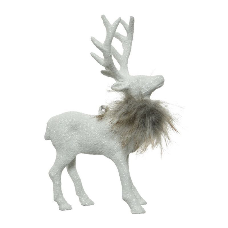 Deer with Fur & Glitter 15cm - White