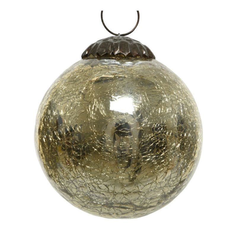 Glass Crackle Christmas Bauble 10cm - Gold