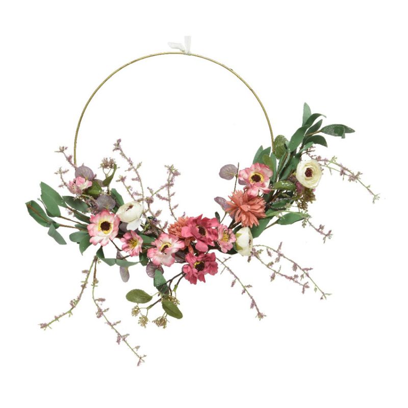 Artificial Wreath with Pink Flowers 30cm
