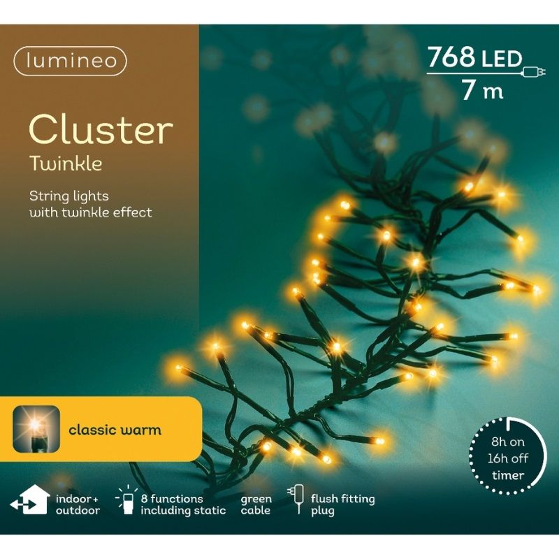 LED Cluster Twinkle String Lights 768L - Classic Warm