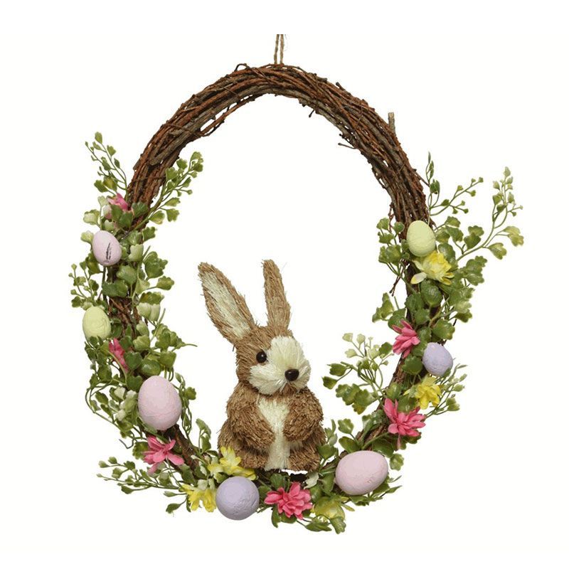 Bunny Wreath with Eggs & Flowers 36cm
