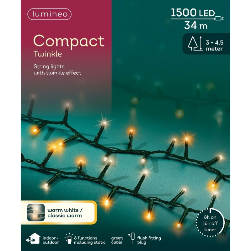 LED Compact Twinkle String Lights 1500L - Warm White/Classic Warm