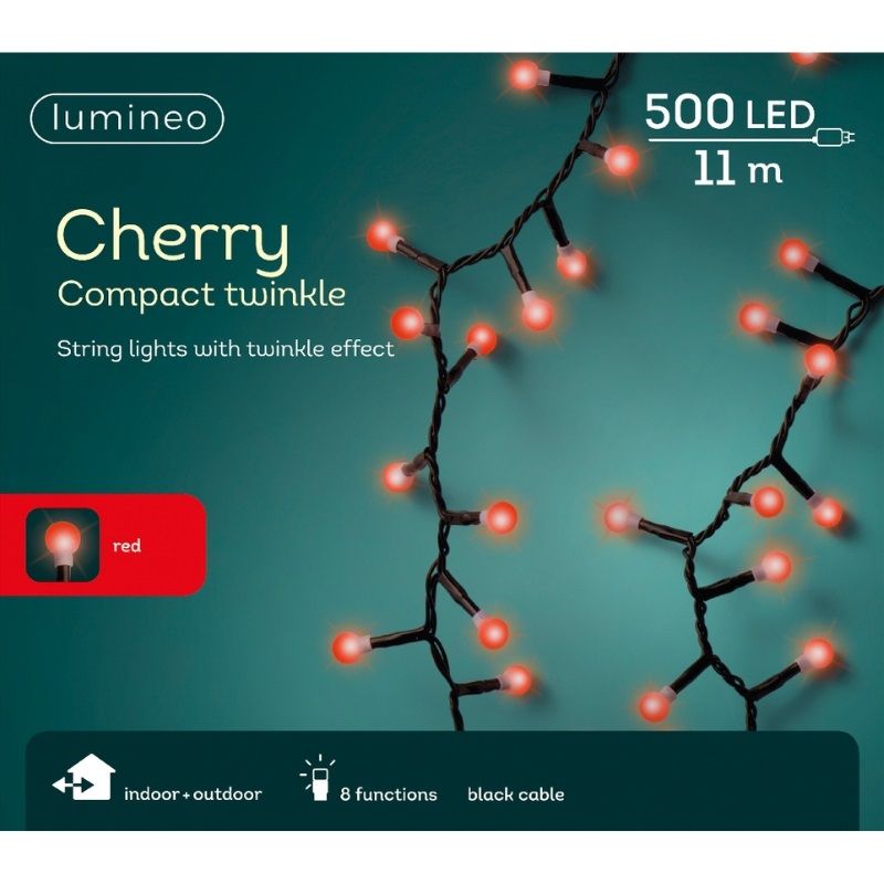 LED Compact Twinkle Cherry Lights 120L - Red