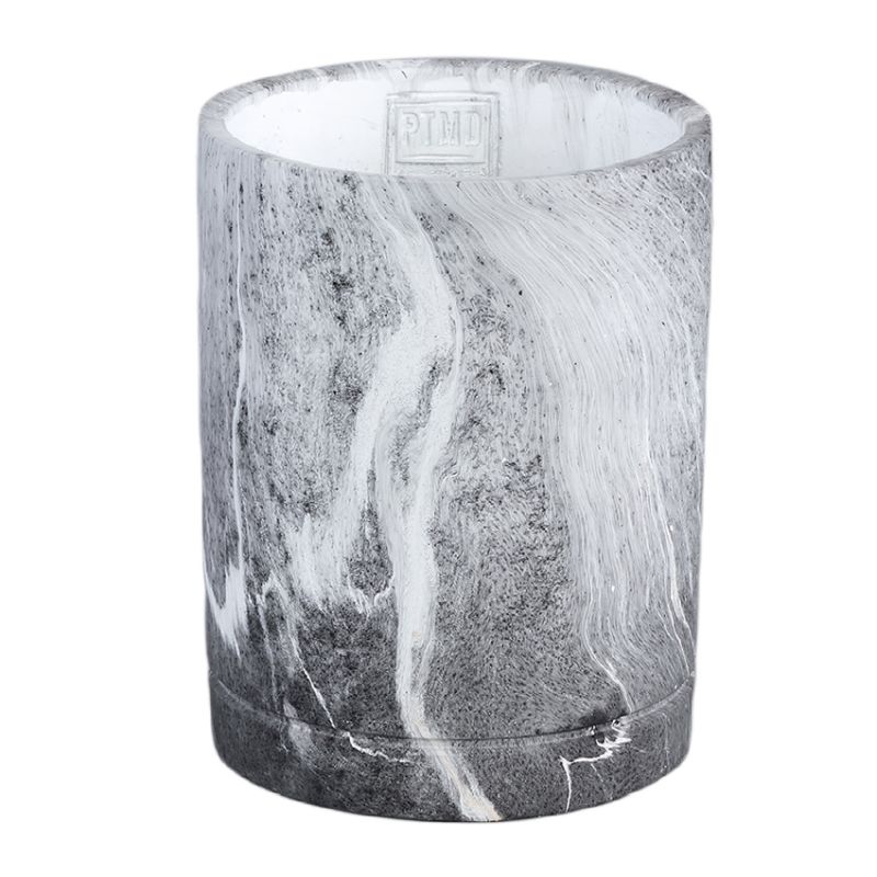 Marmy Black Cilinder Pot with Marble Print (S)