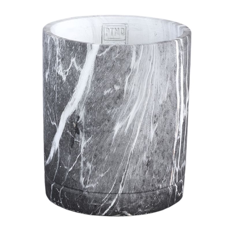 Marmy Black Cilinder Pot with Marble Print (M)