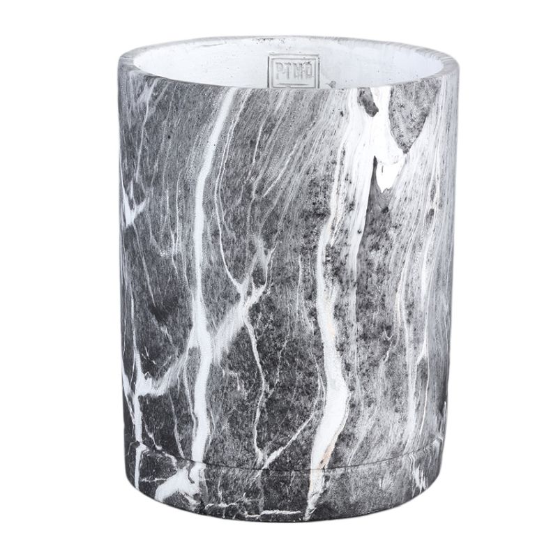 Marmy Black Cilinder Pot with Marble Print (L)