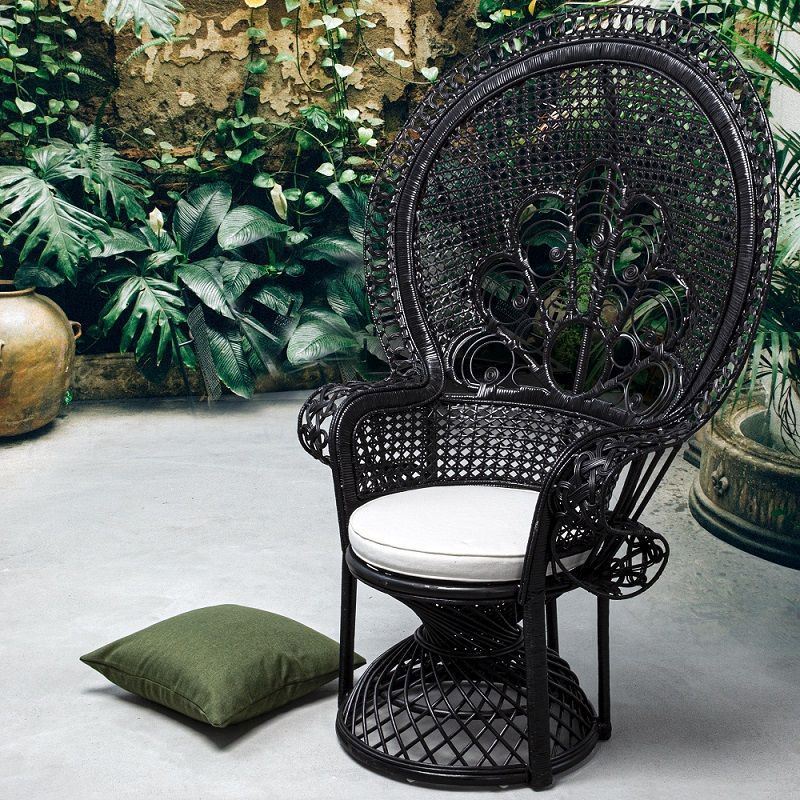 Peacock Armchair with Cushion - Black