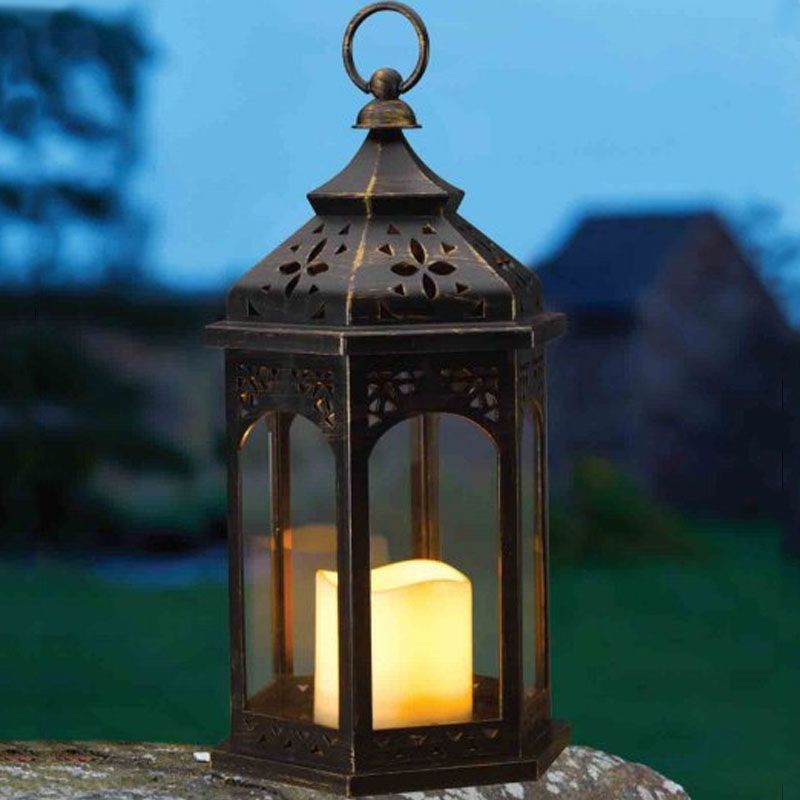 Moroccan Lantern with Flickering Flame Effect