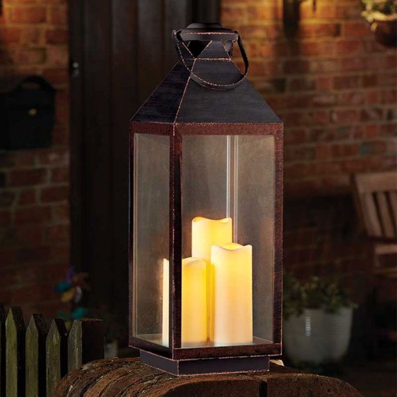 Oslo Copper Lantern with Flickering Flame Effect