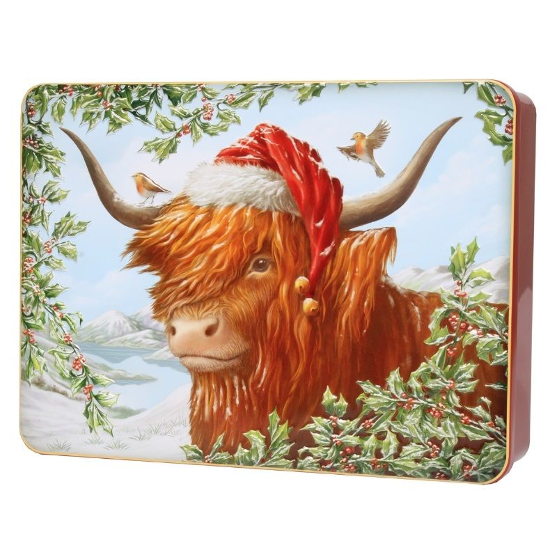 Bramble Embossed Highland Cow Tin with Assorted Biscuits 300g