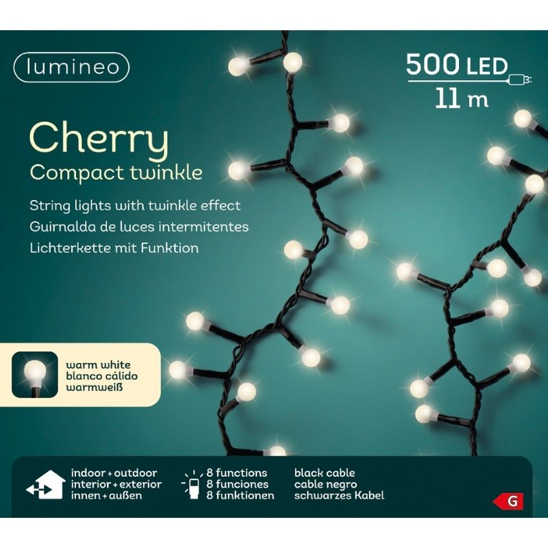 LED Compact Twinkle Cherry Lights 500L - Warm White