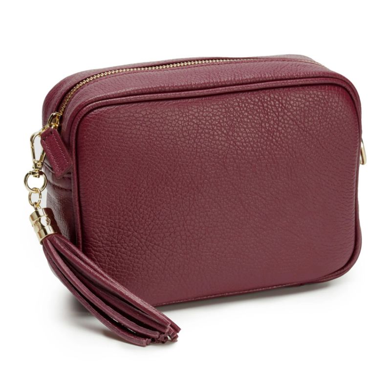 Elie Beaumont Wine Crossbody Bag with Charcoal Strap