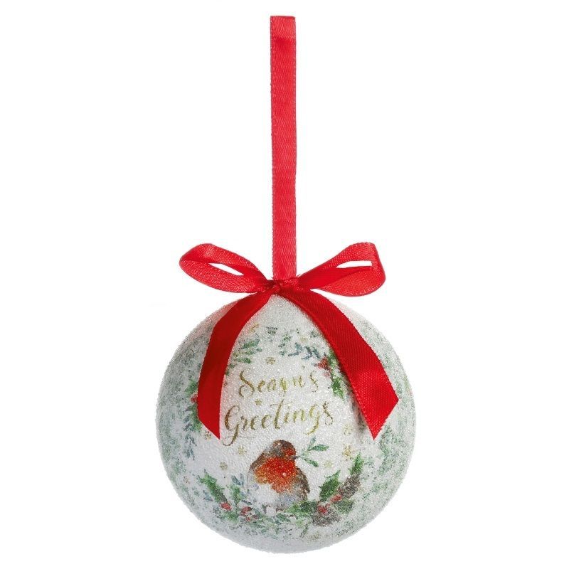 Ice Effect Robin Decoupage Bauble 7.5cm