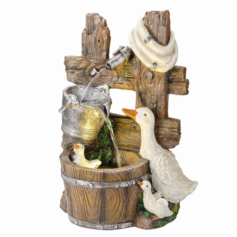 Polyresin Goose Family Water Fountain
