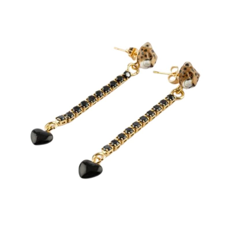 Nach Black Heart & Leopard Strass Earrings