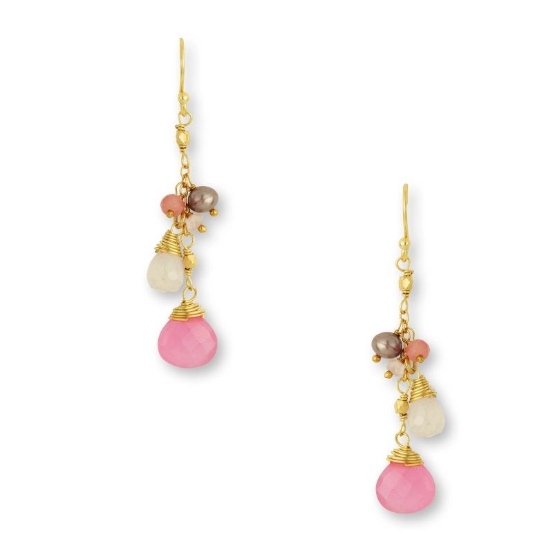 Ashiana London Dana Pink Jade and Pearl Earrings