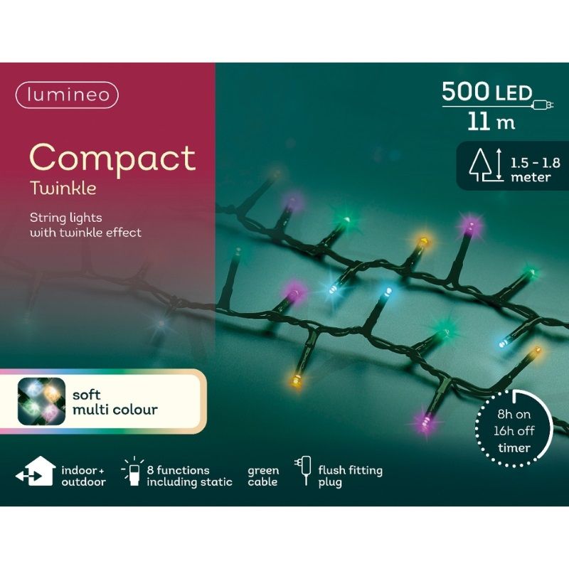 LED Compact Twinkle String Lights 500L - Multi-Coloured