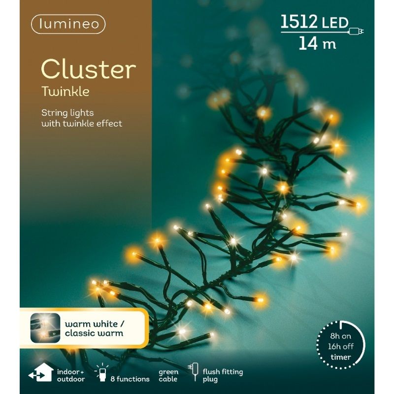 LED Cluster Twinkle String Lights 1512L - Warm White/Classic Warm