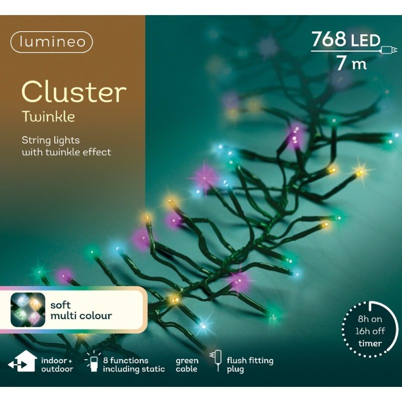 LED Cluster Twinkle String Lights 768L - Multi-Coloured
