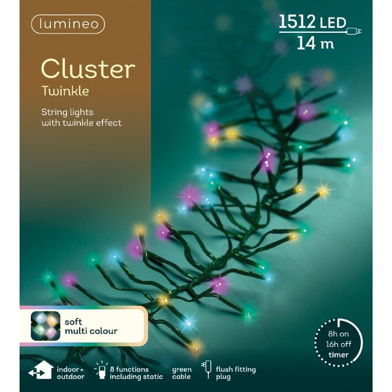 LED Cluster Twinkle String Lights 1512L - Multi-Coloured