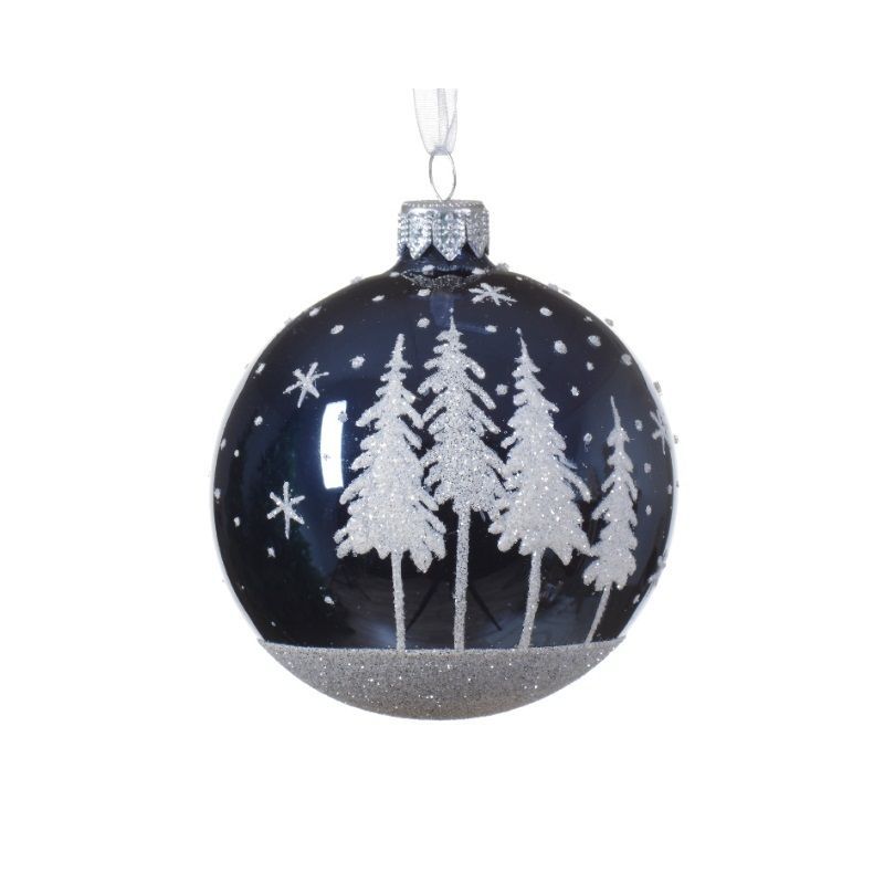 Bauble with Snowy Tree Design 8cm