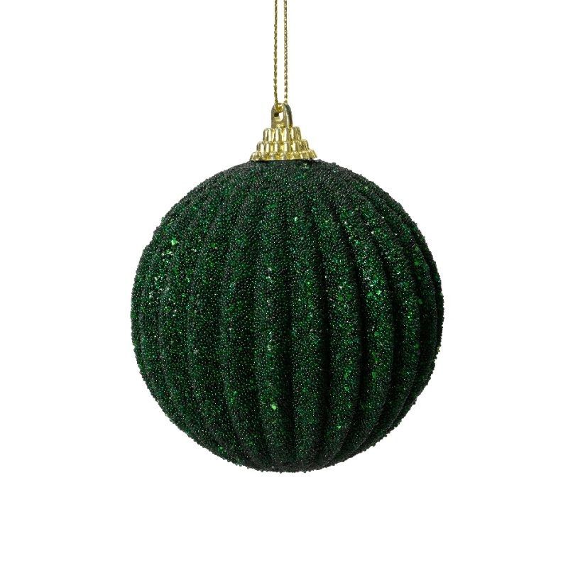 Foam Bauble with Beads 8cm - Pine Green