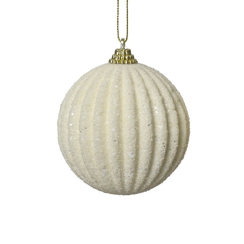 Foam Bauble with Beads 8cm - Wool White