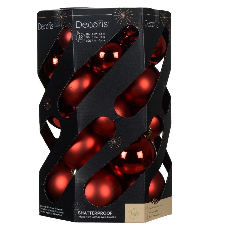 30 Shatterproof Baubles 6cm - Red