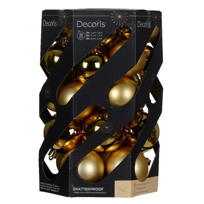 30 Shatterproof Baubles 6cm - Gold