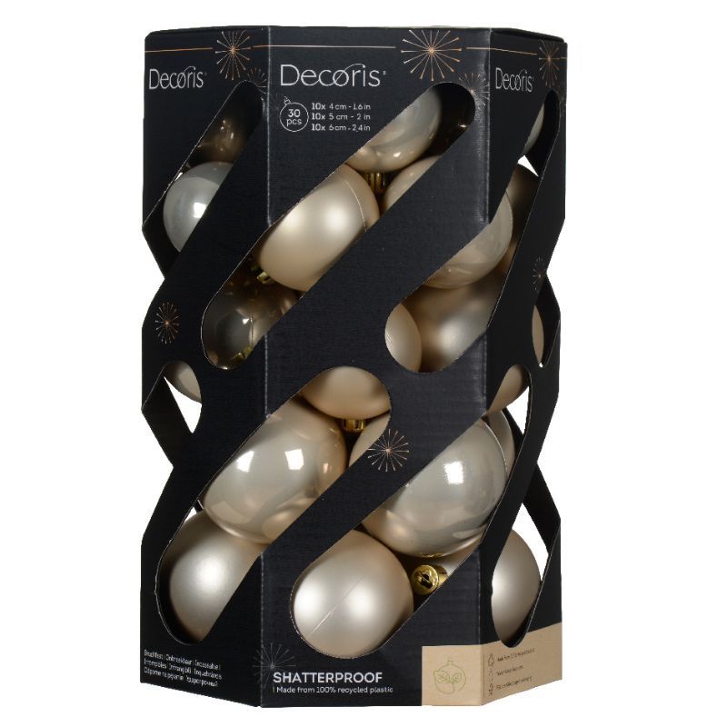 30 Shatterproof Baubles 6cm - Pearl