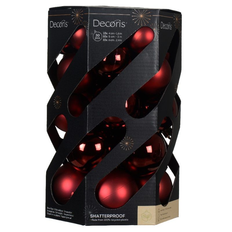 30 Shatterproof Baubles 6cm - Oxblood