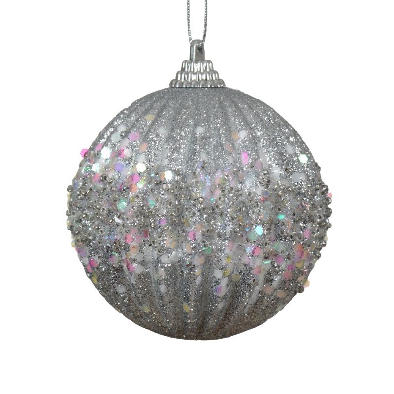 Glitter & Sequins Bauble 8cm - Silver