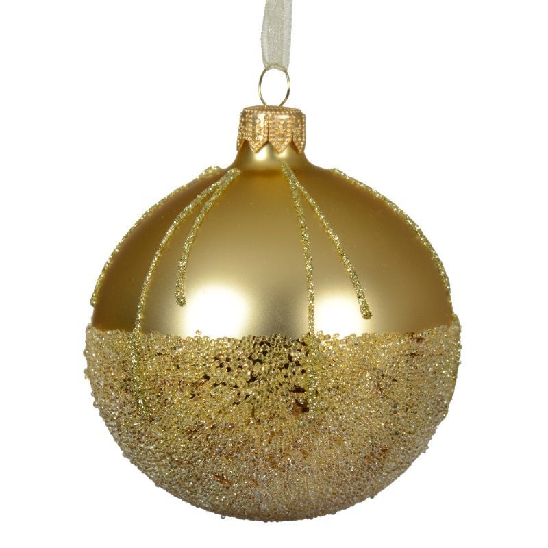 Glass Ballotine Bauble 8cm - Light Gold