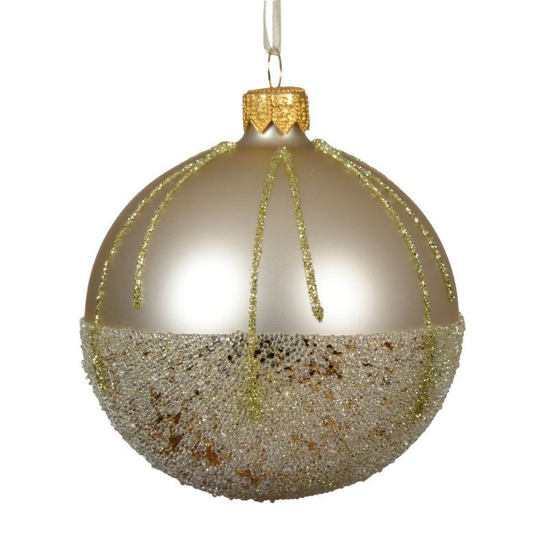 Glass Ballotine Bauble 8cm - Pearl