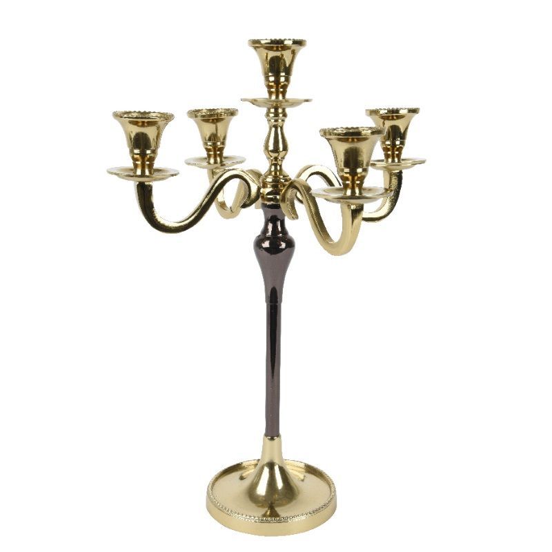 Candleholder (5 Arm) 38cm - Black/Gold