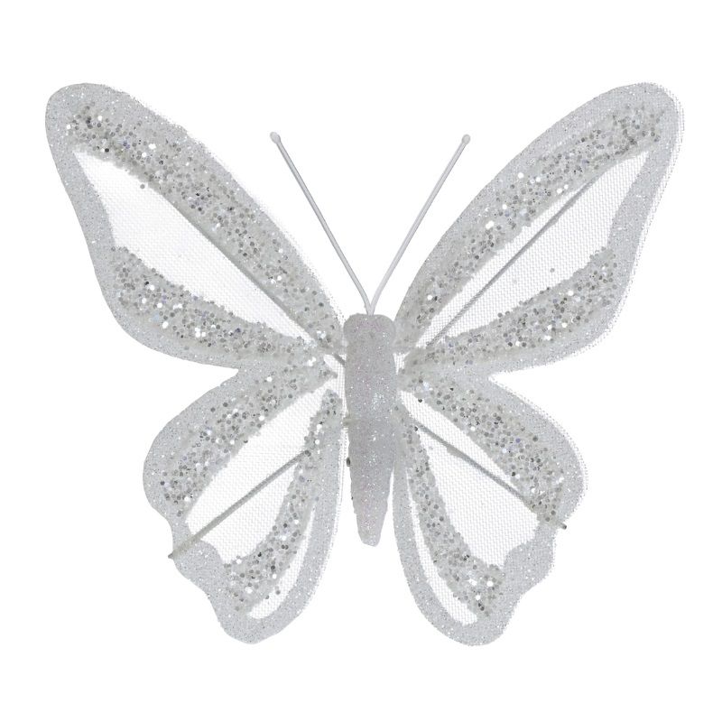 Clip-On Butterfly Ornament 12cm Winter White
