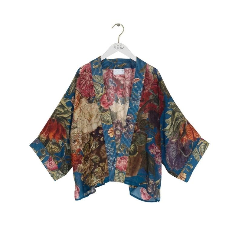 One Hundred Stars Primula Teal Kimono