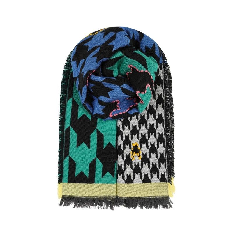 Ombre London Houndstooth Print Scarf - Green/Blue