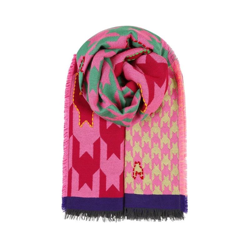 Ombre London Houndstooth Print Scarf - Pink