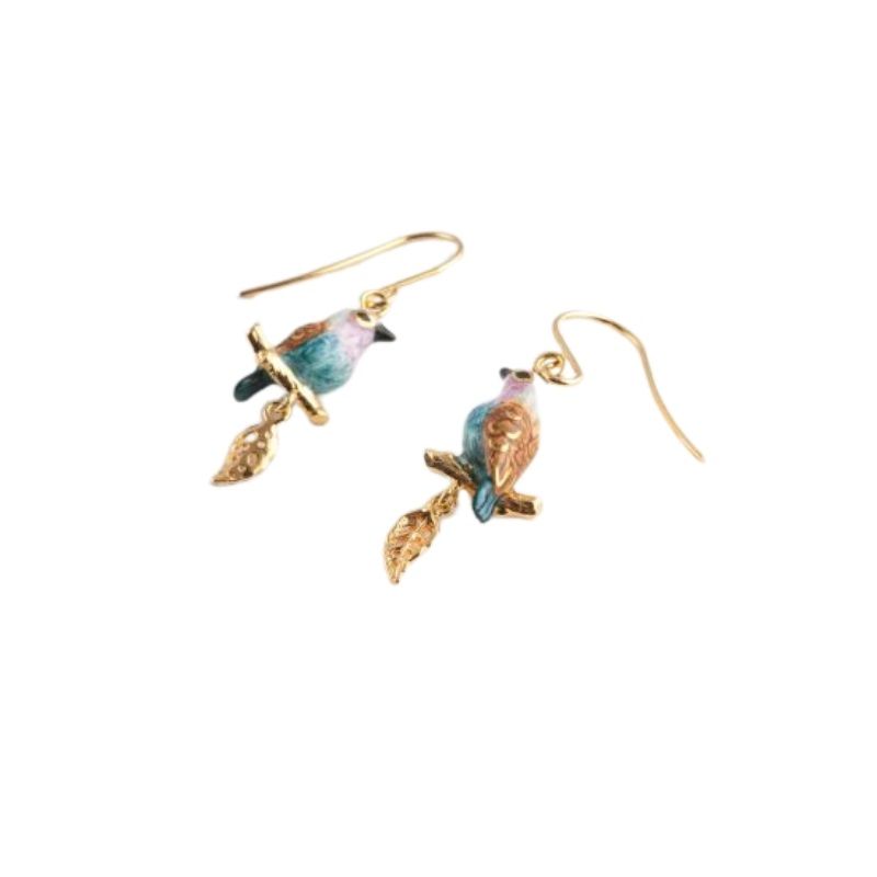 Nach Bid & Gold Leaf Dangling Earrings