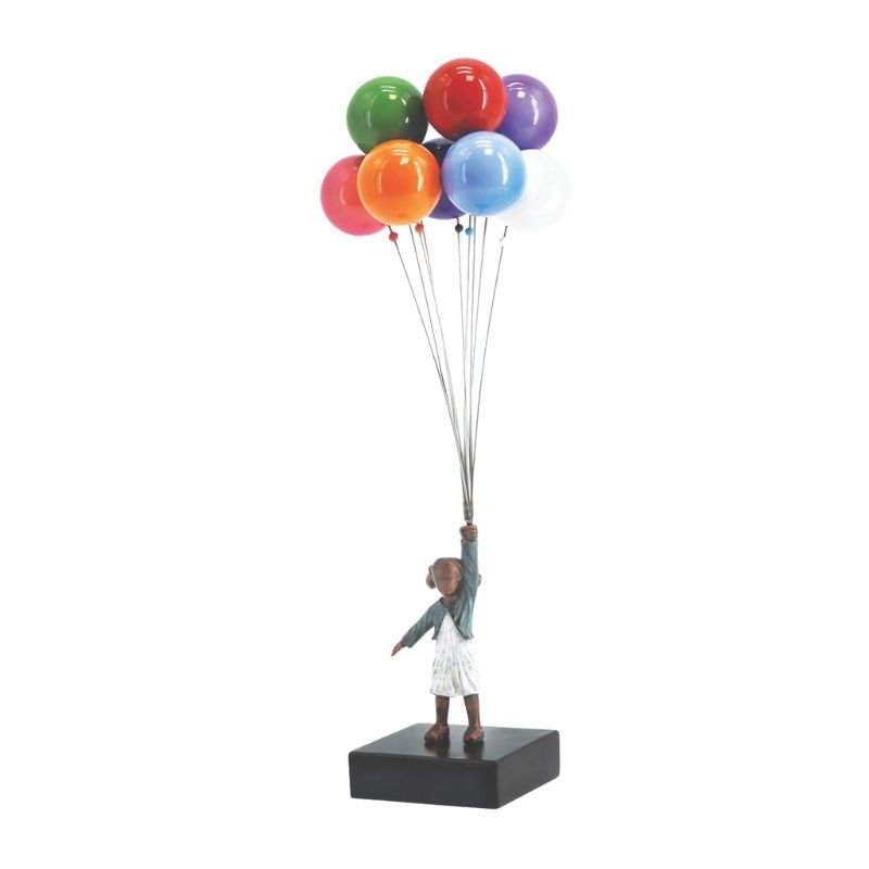 David McGlynn Sculpture - Girl with Balloons "Joyful"