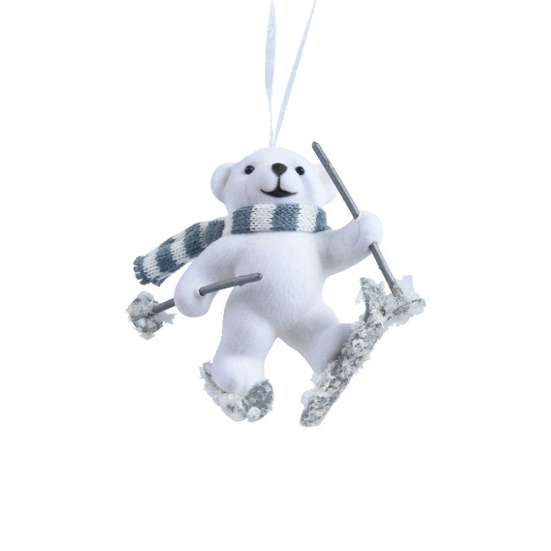 Flock Skiing Bear Hanging Ornament 10cm