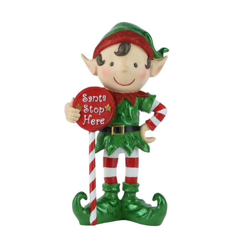 Elf Ornament with 'Santa Stop Here' Sign 44.4cm