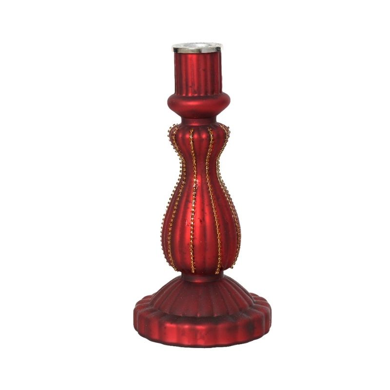 Red Glass Candle Holder 22cm